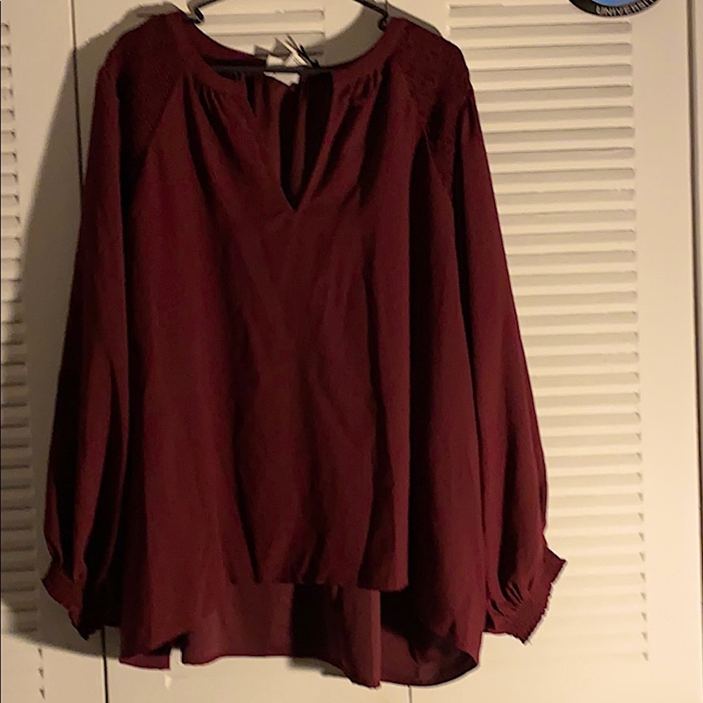 Maroon Long sleeve v neck blouse